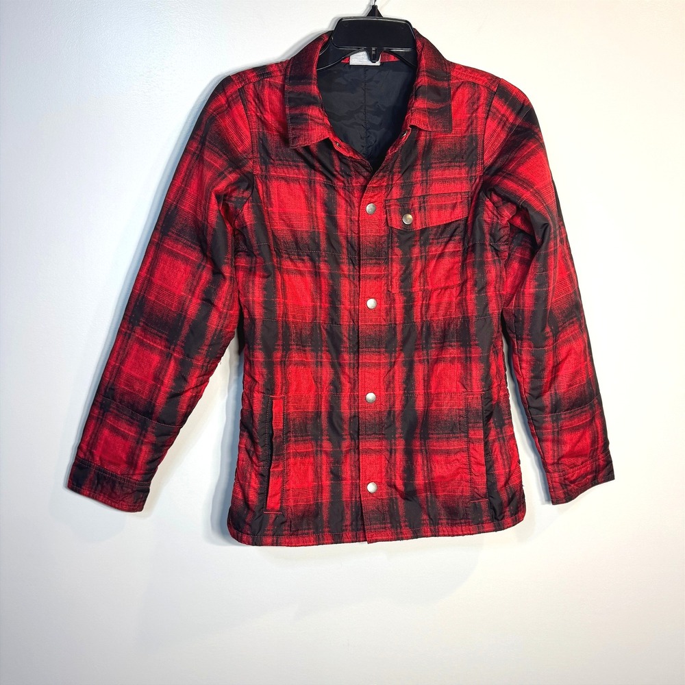 Columbia Quilted Buffalo Plaid Jacket Youth Large Red Black Cozy Coat‎